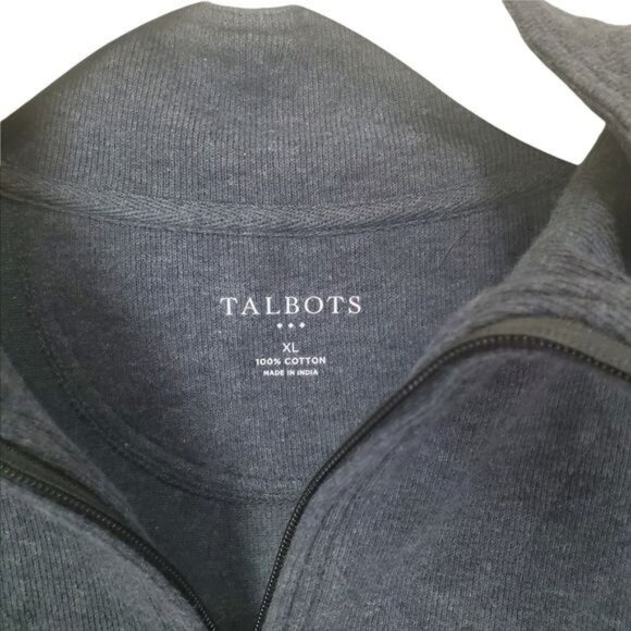 TALBOTS Womens Jacket XL Gray Pullover Zip Neck Ribbed 100% Cotton‎ Long Sleeve - Picture 4 of 10